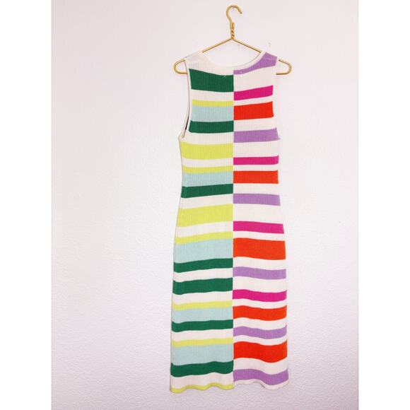 Anthropologie Flat White Striped Knit Midi Dress Size Large Multi Color Boho - Picture 12 of 13